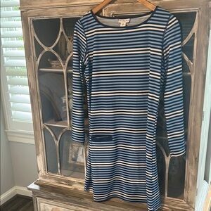 Cabana Life Blue and White Striped Sleeve Dress, Size Medium
